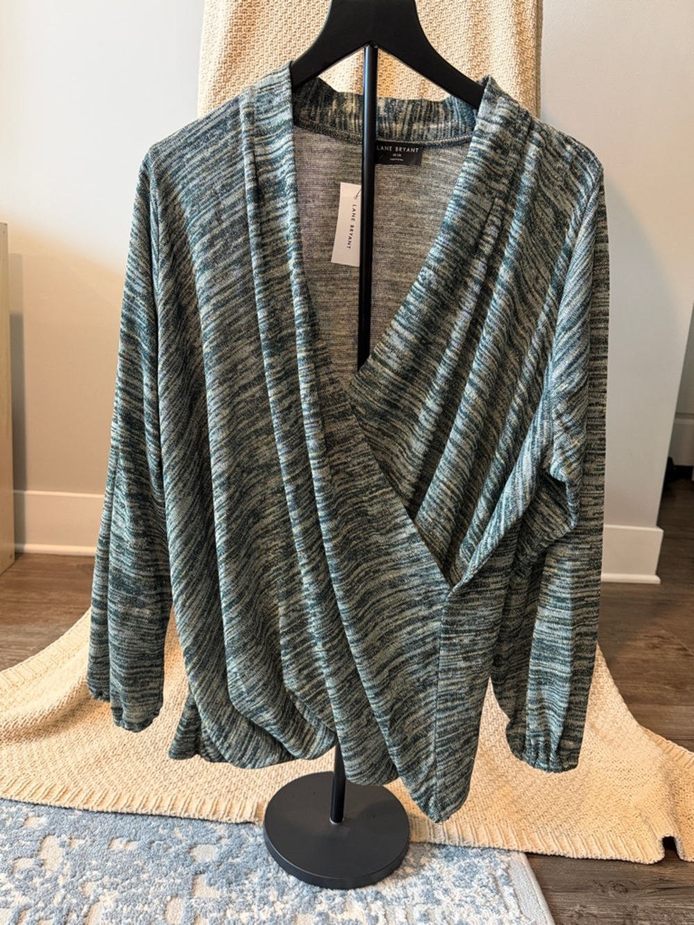 Lane Bryant Teal and Charcoal Draped Knit Top
